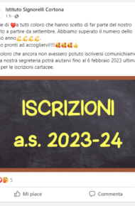 Facebook Ringraziamento iscrizioni 2023/24